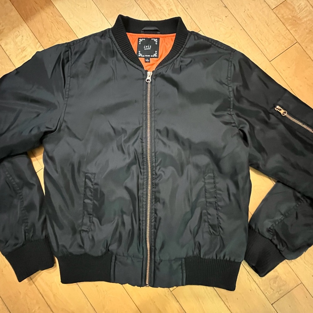 Iris Black Bomber Jacket with Orange Lining Size SMALL
